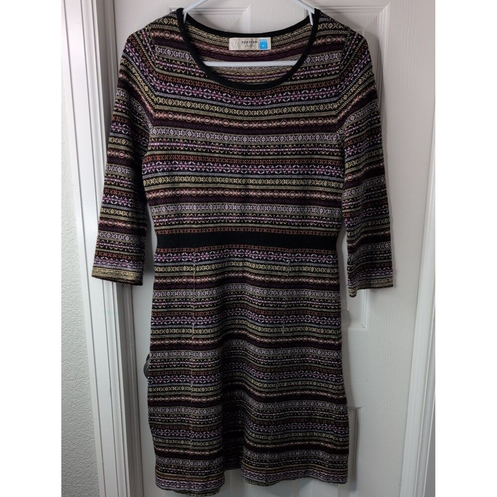 sparrow Wool Blend Black Multicolor Fair Isle Long Sleeve Knit Dress Size M